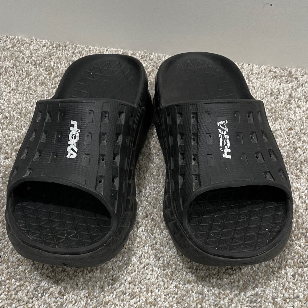 Hoka one one Black Ventilated Slide Sandals with White Logo